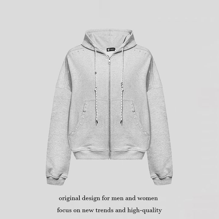 Women’s hooded zip jacket with stud trim and oversized fit Mune Fashion