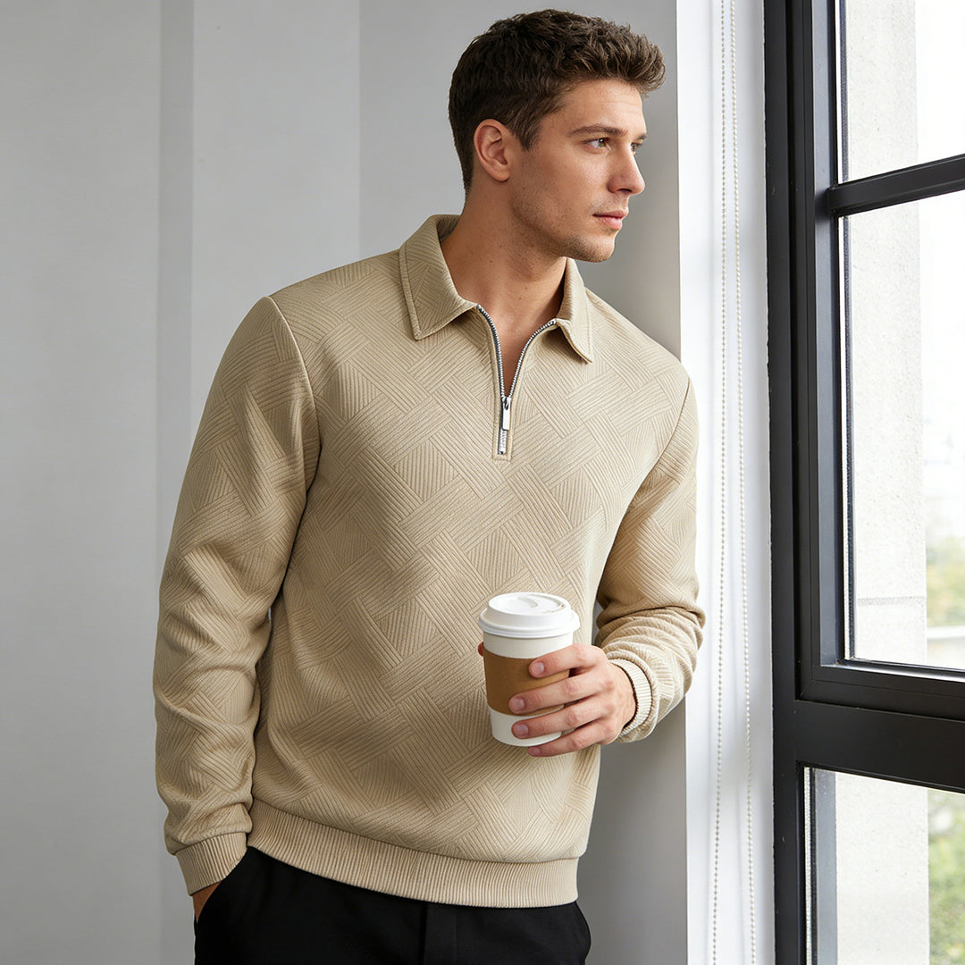 Men's Structured Half-Zip Sweater with Collar and Ribbed Cuffs Mune Fashion