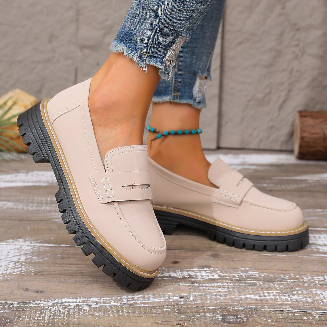 Women’s casual chunky loafer with thick profile sole, padded comfort footbed, and decorative bridge Mune Fashion
