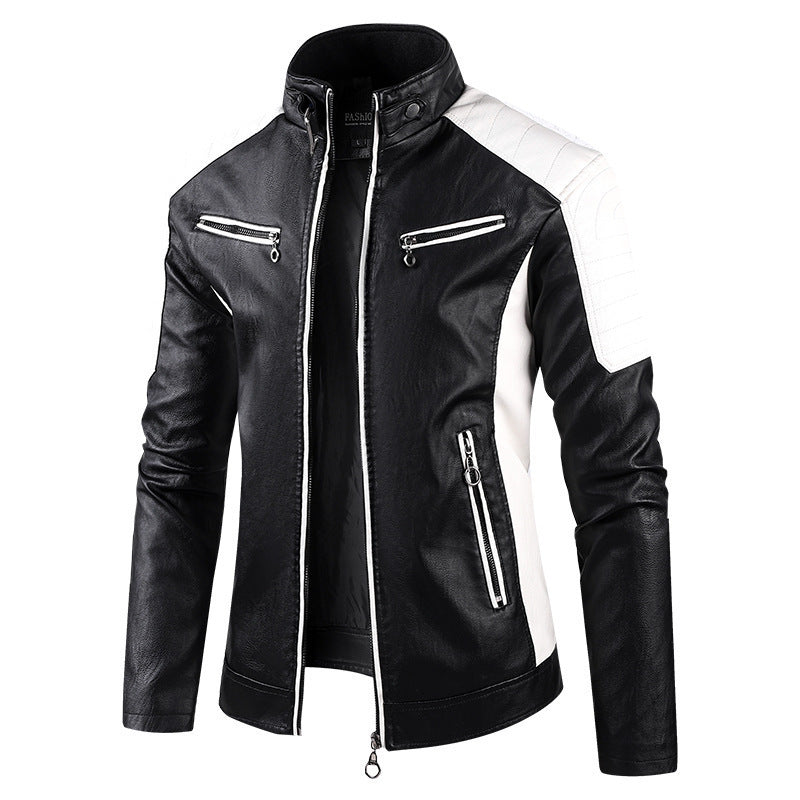 Men's sporty faux leather jacket with high collar Mune Fashion