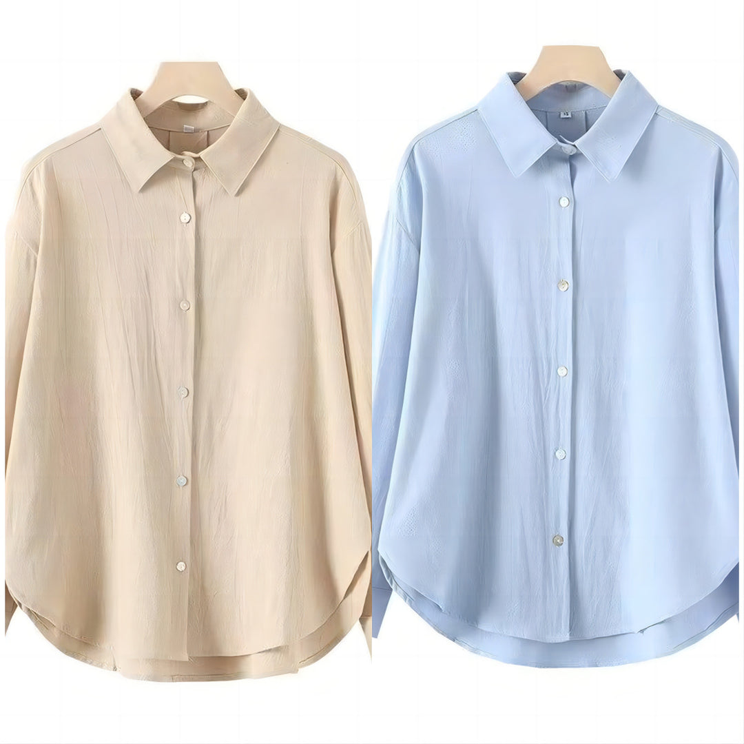 Women's Oversized Shirt Blouse made of lightweight Crepe with rounded hem and classic collar Mune Fashion