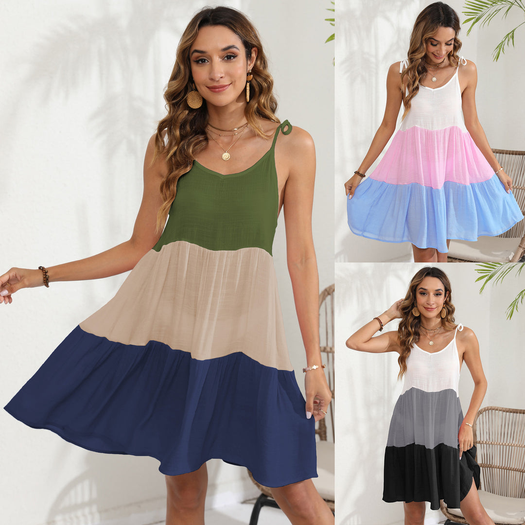 Ladies airy summer dress with deep V-neckline and cheerful color gradient Mune Fashion