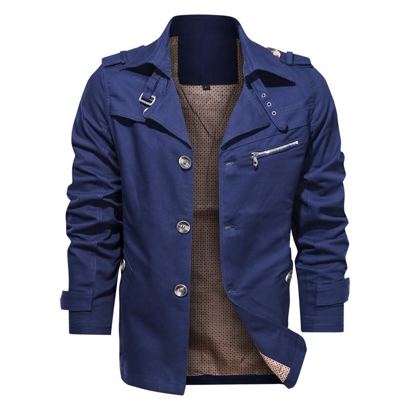 Men's Short Trench Coat in Utility Field Style with Stand-Up Collar and Zip Breast Pocket Mune Fashion