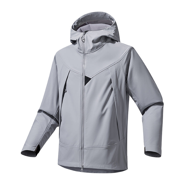 Men's Technical Softshell Outdoor Jacket with Hood Windproof Stretch and Two-Way Zipper Mune Fashion