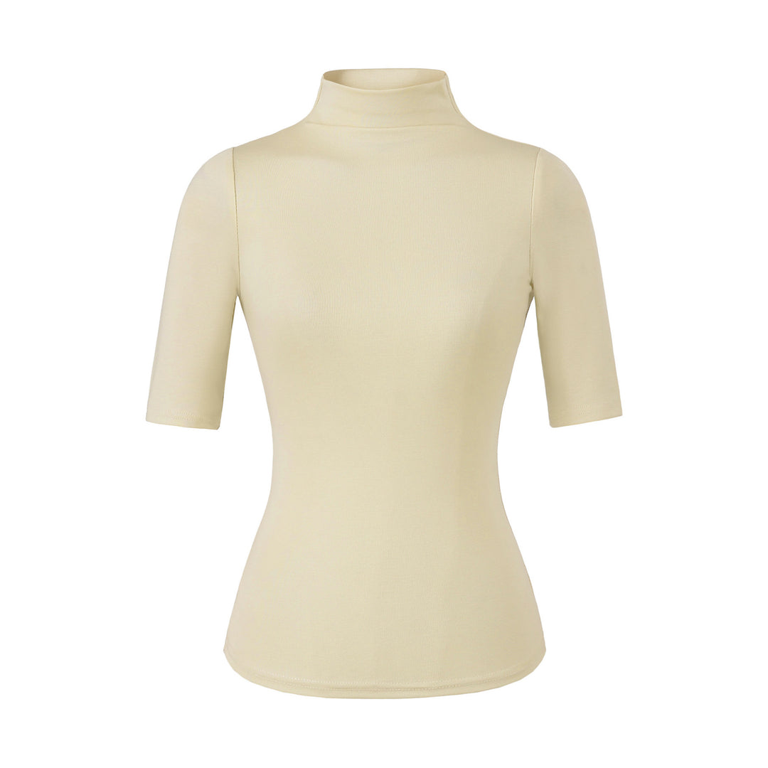 Women's Fitted Stand Collar Shirt with Half-Length Sleeves Mune Fashion