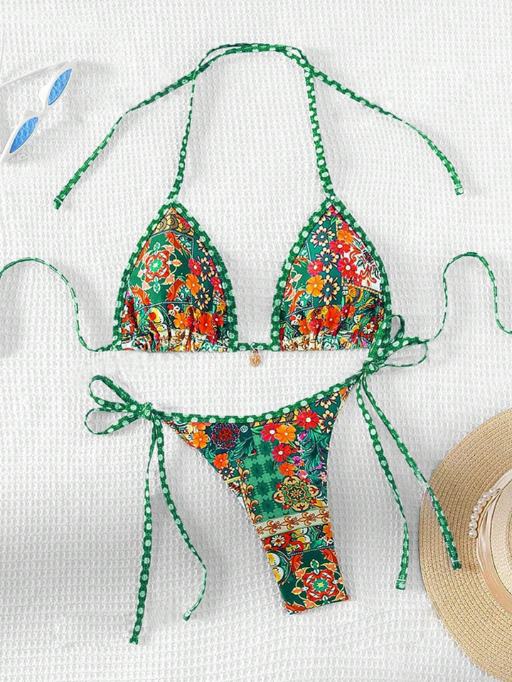 Women's triangle bikini with floral design and adjustable straps Mune Fashion