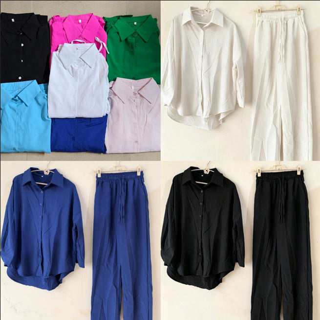 Women's relaxed two-piece lounge set with oversized shirt and elastic waistband pants Mune Fashion
