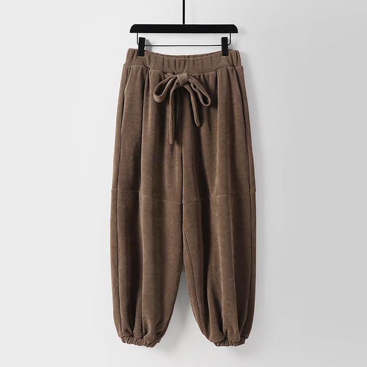 Women loose-fitting harem pants with elastic waistband and tie belt Mune Fashion