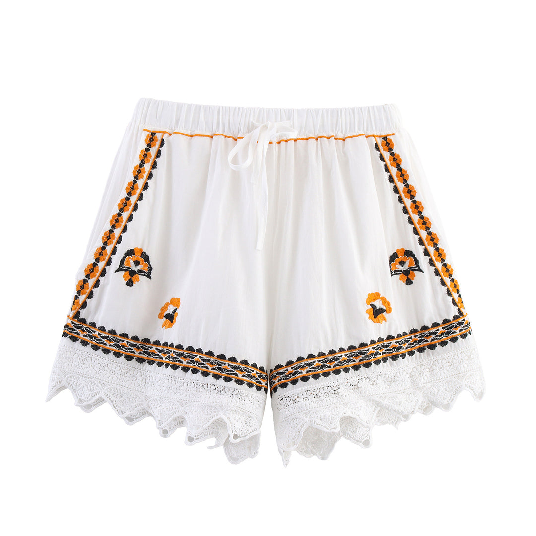 Women's Embroidered Boho Blouse with Wide Bell Sleeves and Lace Hem Mune Fashion