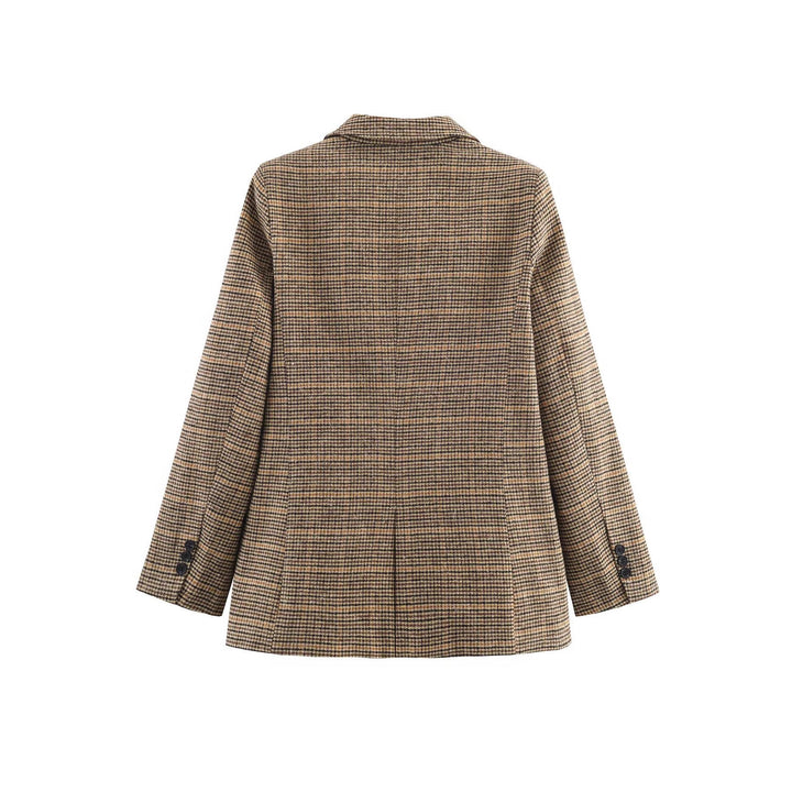 Women tailored Glencheck blazer with lapel collar and patch pockets Mune Fashion