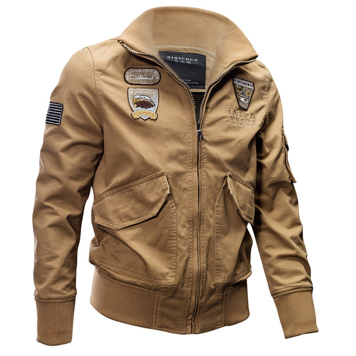 Men's lightweight utility bomber jacket with embroidered badges and pockets Mune Fashion