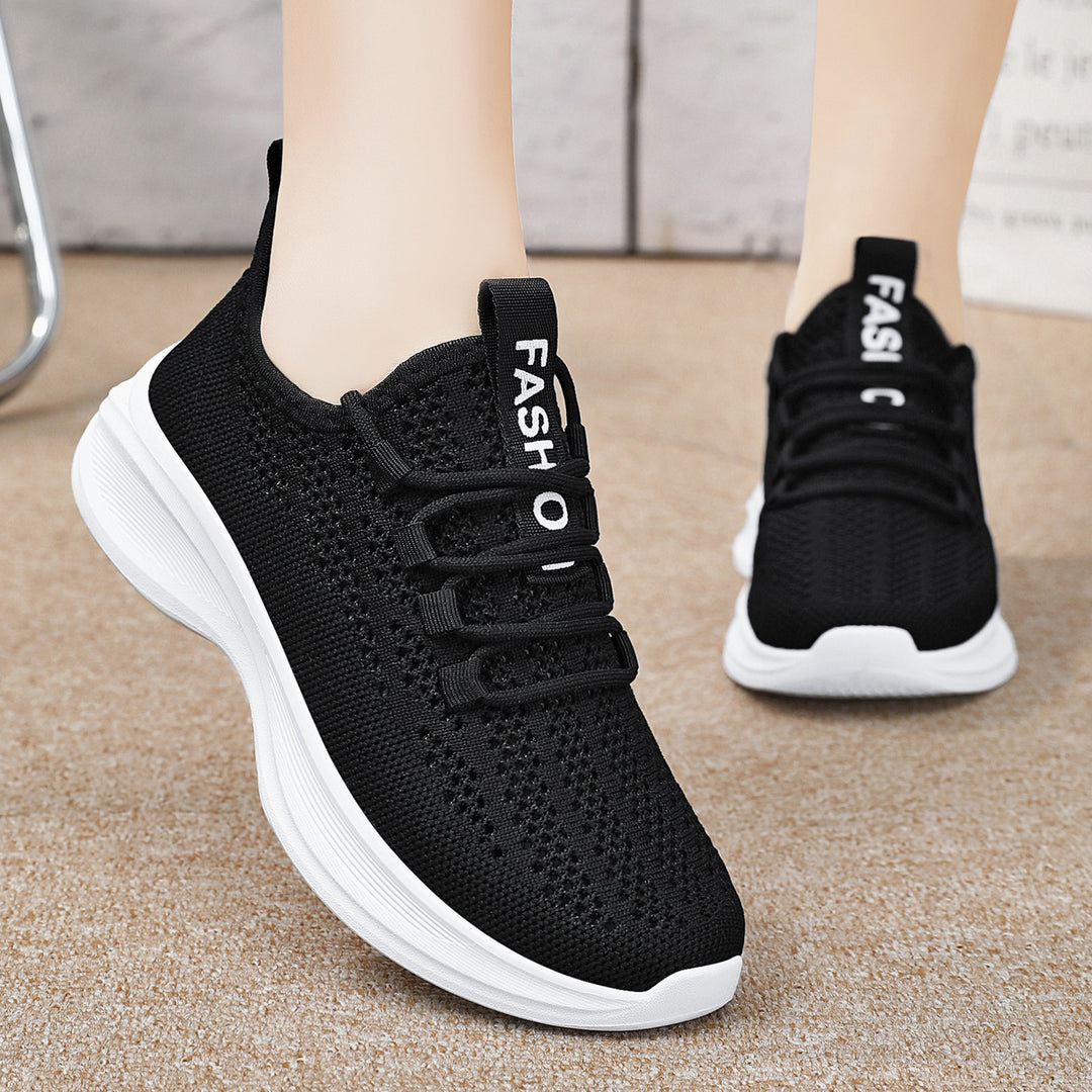 Ladies knitted slip-on comfort sneaker with sock-like shaft, breathable 3D mesh and cushioned EVA wedge sole Mune Fashion