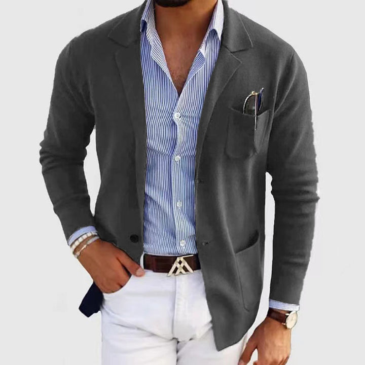 Men's casual knit blazer in jacket style with breast pocket and patch pockets Mune Fashion