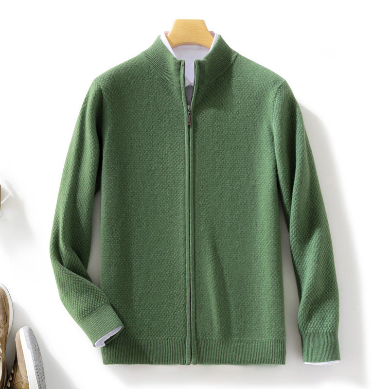 Men's Fine Structured Cardigan with Stand-Up Collar and Full-Length Zipper Mune Fashion