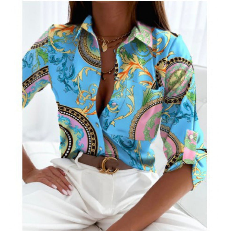 Women's satin blouse with graphic all-over print and tailored fit Mune Fashion