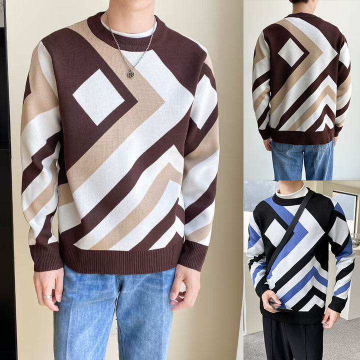 Men's fashionable chunky knit sweater with geometric pattern Mune Fashion 1787964731