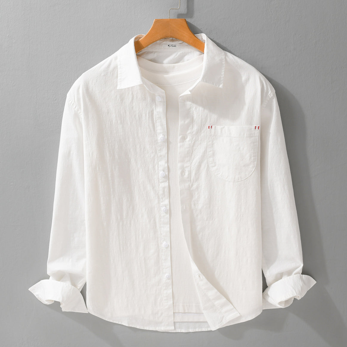 Men's layering shirt in overshirt style made of cotton-linen with Kent collar and applied round pocket Mune Fashion