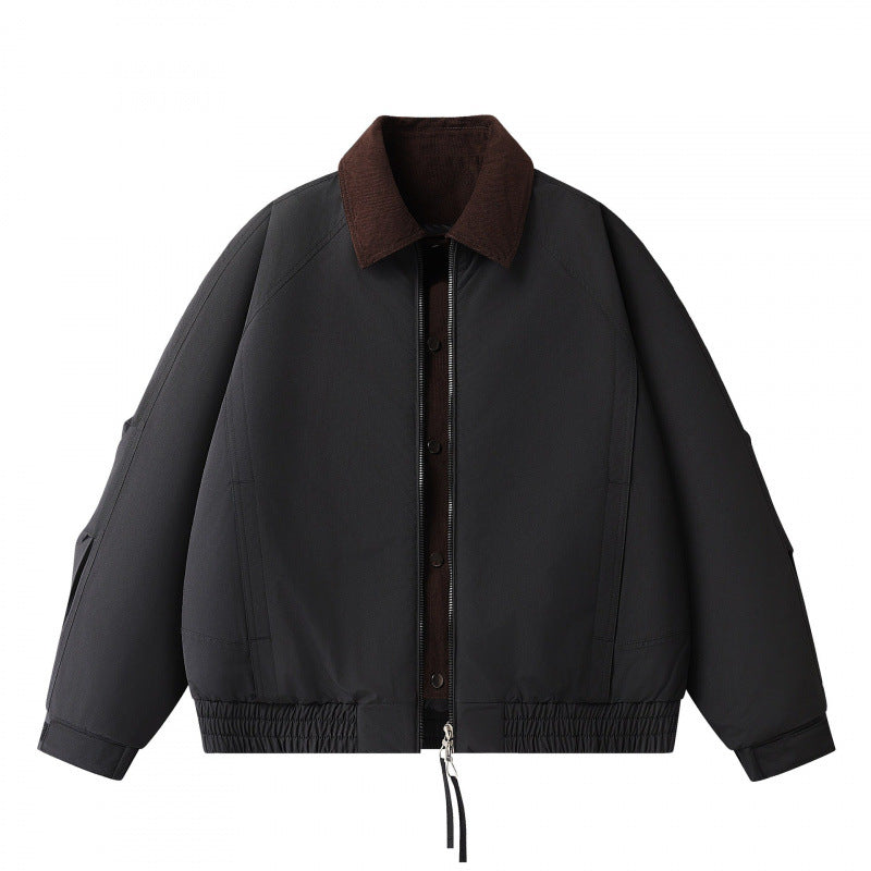 Men's Boxy Short Jacket with Cord Collar, Double Front and Drawstring Hem Mune Fashion