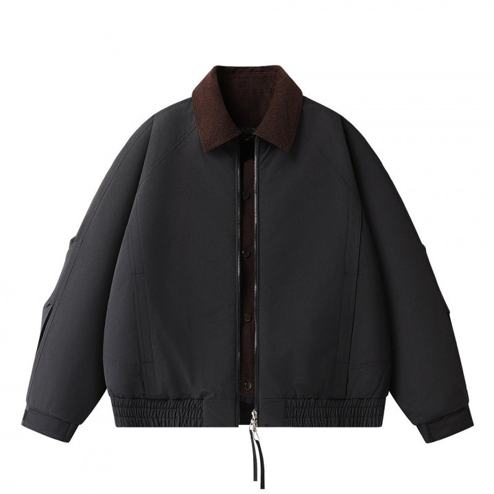 Men's Boxy Short Jacket with Cord Collar, Double Front and Drawstring Hem Mune Fashion