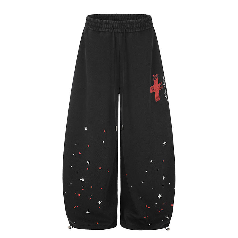 Women's Extra Wide Palazzo Sweatpants with Drawstring Waist, Star Print & Adjustable Balloon Hem Mune Fashion