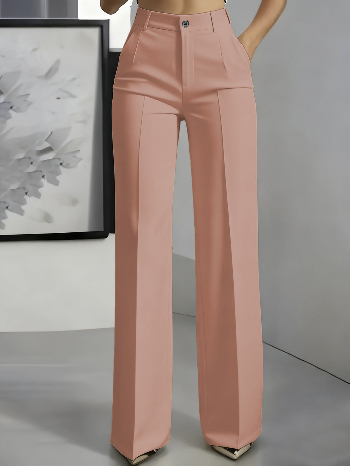 Women High-Waisted Palazzo Pants with Crease and Front Pockets Mune Fashion