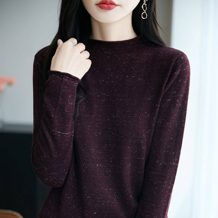 Women's Minimalist Nep Knit Long Sleeve with Short Stand-Up Collar Mune Fashion
