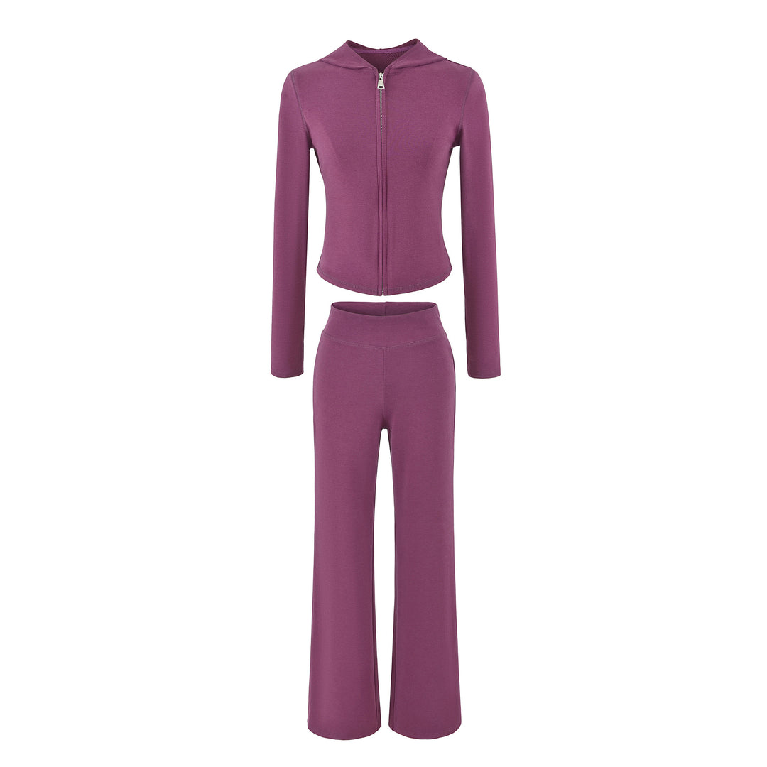 Women Two-Piece Lounge Set with Tailored Zip Hoodie and High-Waist Bootcut Pants Mune Fashion