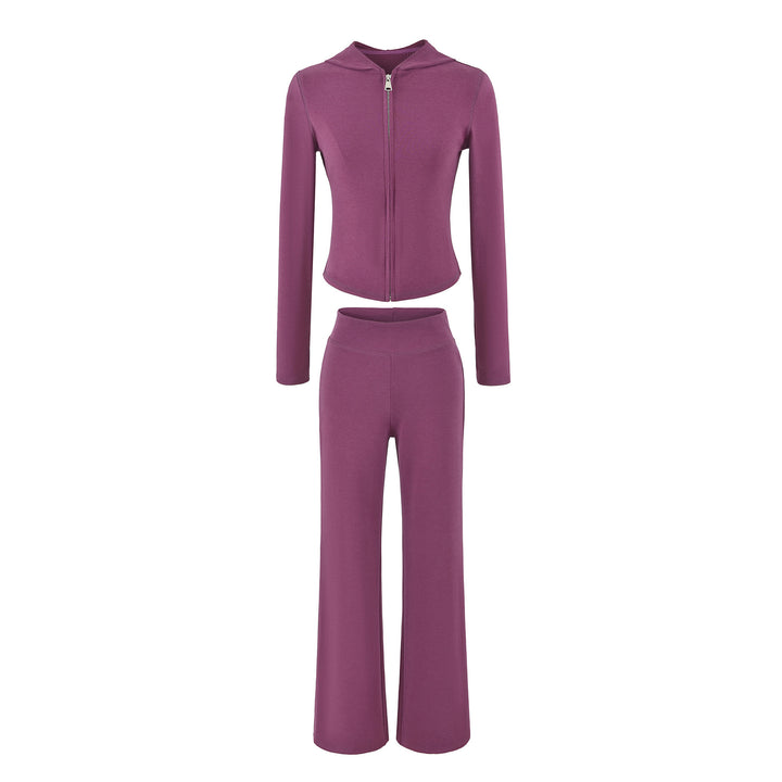 Women Two-Piece Lounge Set with Tailored Zip Hoodie and High-Waist Bootcut Pants Mune Fashion