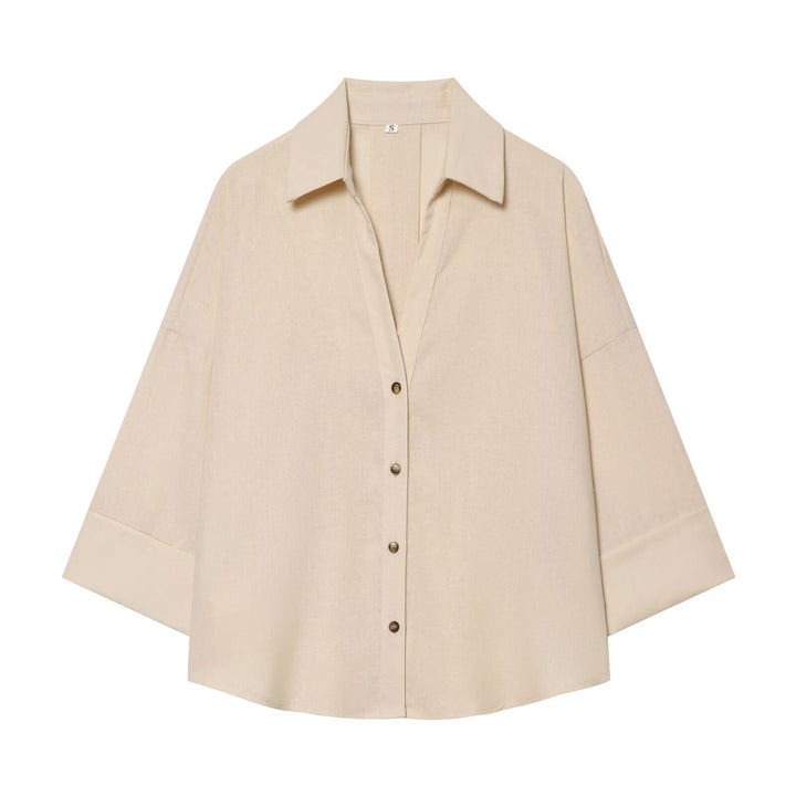 Women's relaxed oversized shirt blouse with wide collar and three-quarter sleeves Mune Fashion