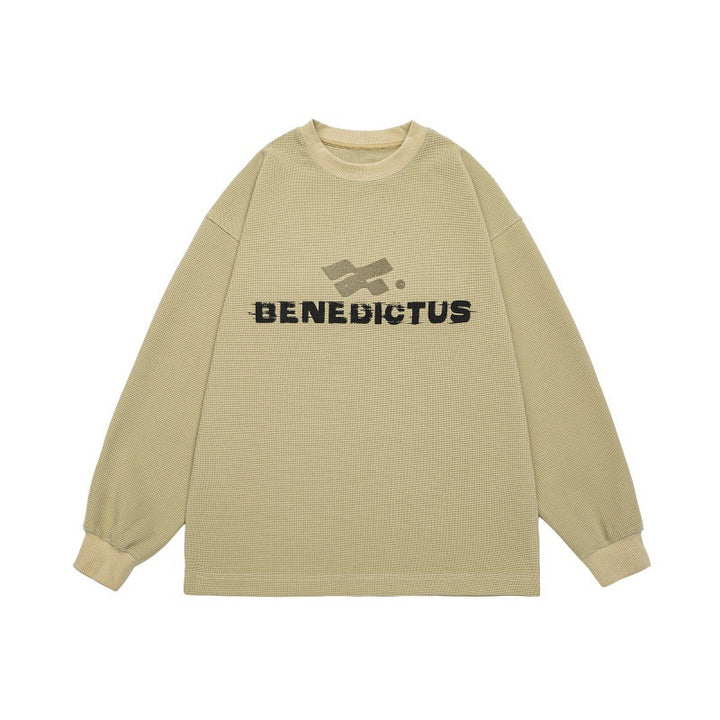 Unisex Oversized Sweatshirt with Logo Print and Fine Waffle Texture Mune Fashion
