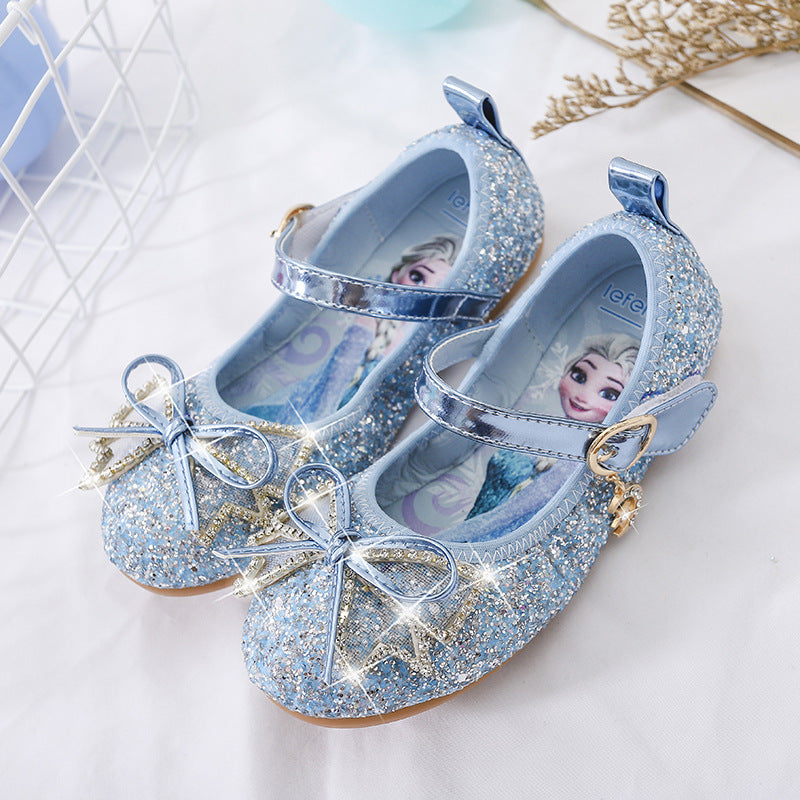 Girl Glittering Ballerina Shoes with Bow and Rhinestone Decorations Mune Fashion