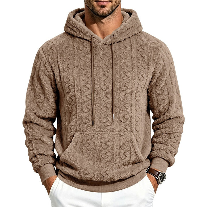 Men's cozy teddy fleece hoodie with cable pattern and kangaroo pocket Mune Fashion