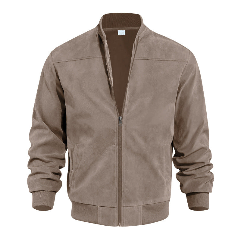 Men's faux suede bomber jacket with stand-up collar, ribbed cuffs, and side pockets Mune Fashion