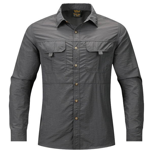 Men's lightweight utility outdoor shirt with raised flap chest pockets and roll-up sleeves Mune Fashion