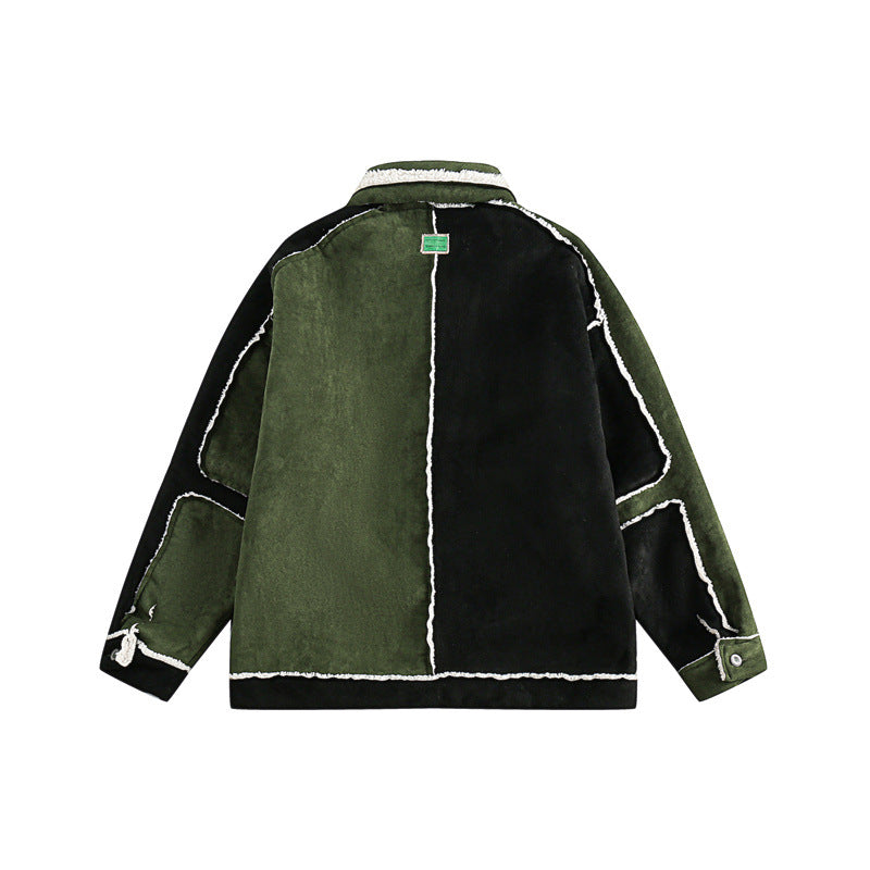 Unisex Patchwork-Sheepskin Look Jacket with Floral Embroidery Mune Fashion