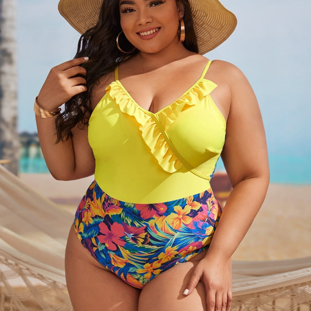 Women High-cut One-piece Swimsuit with Ruffle Details and Floral Patterns Mune Fashion