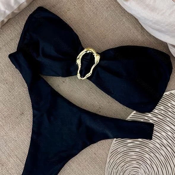 Women's Bikini Set with Elegant Knot and Gold Accent Decoration Mune Fashion