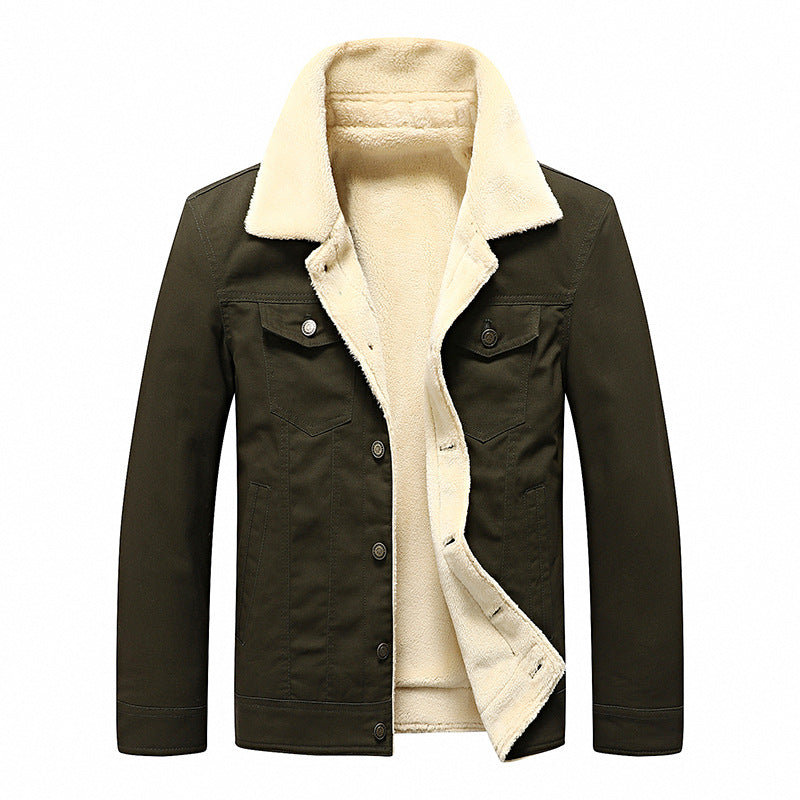 Men's Robustly Cut Canvas Trucker Jacket with Full Sherpa Lining and Flap Pockets Mune Fashion