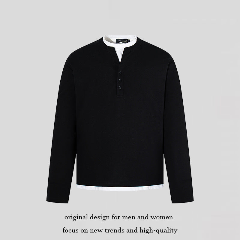 Men's Long-Sleeve Henley Layer Shirt with Contrasting Inner Collar and Modern Regular Fit Mune Fashion