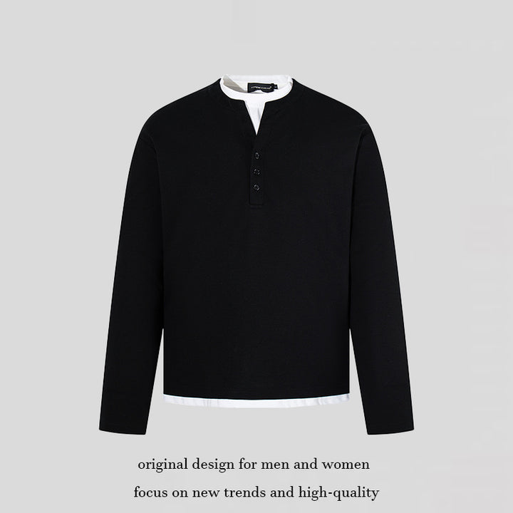 Men's Long-Sleeve Henley Layer Shirt with Contrasting Inner Collar and Modern Regular Fit Mune Fashion