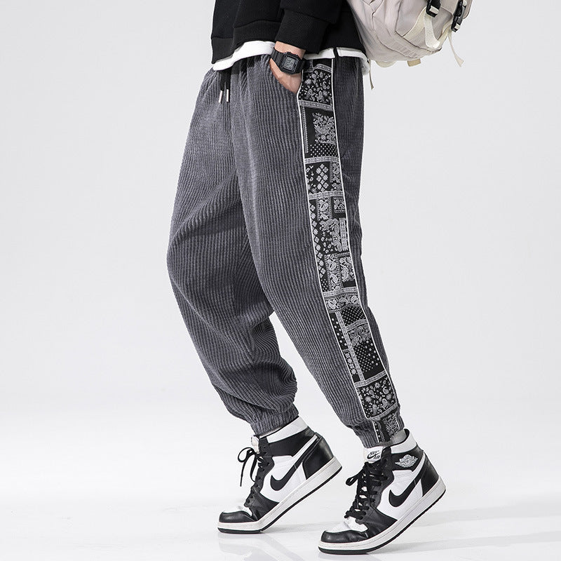 Men's cord joggers with bandana side insert, elastic waistband, tapered ankles and ribbed textured fabric Mune Fashion