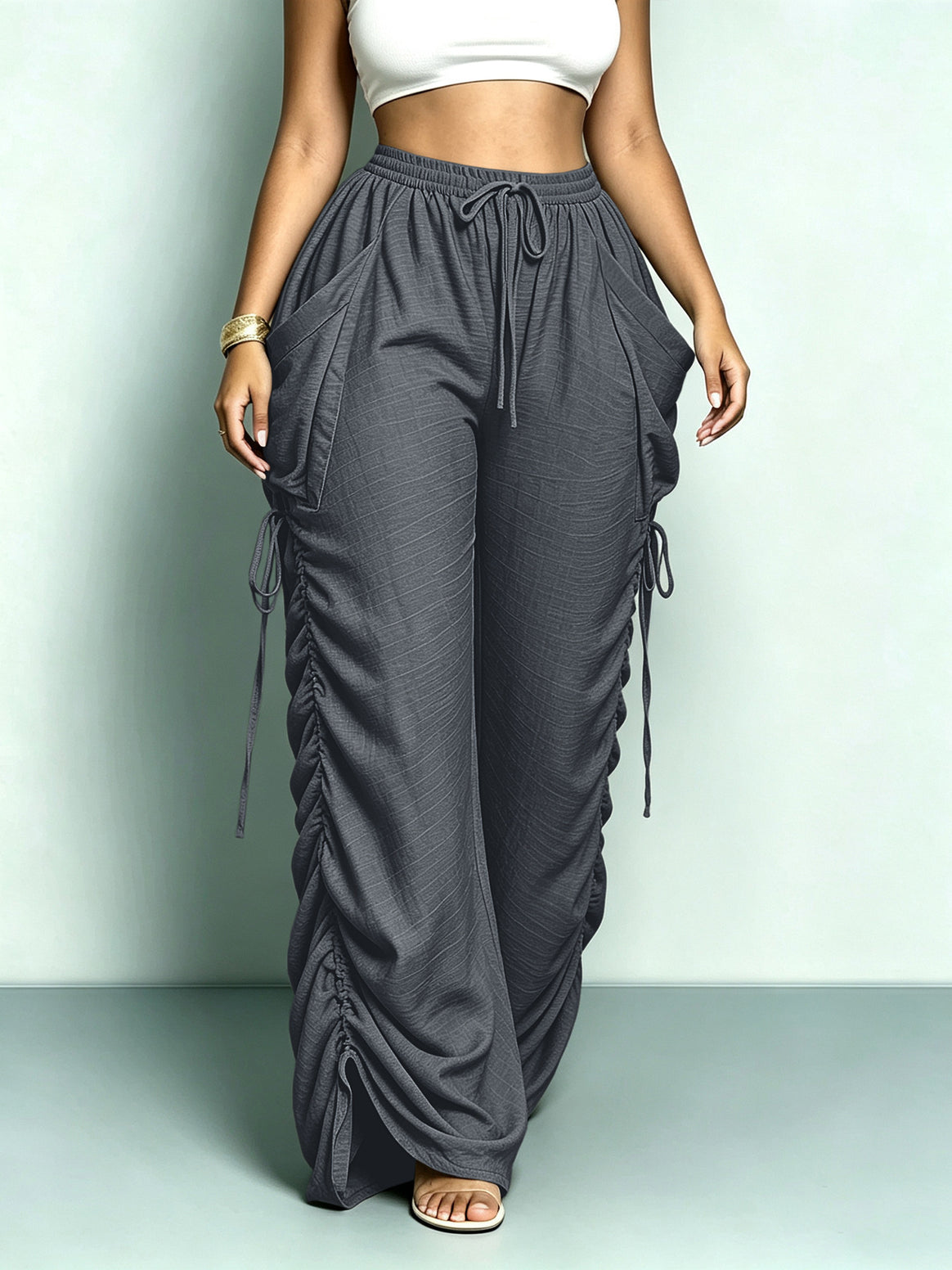 Women's wide Relax Harem pants with side gathering and large pockets Mune Fashion
