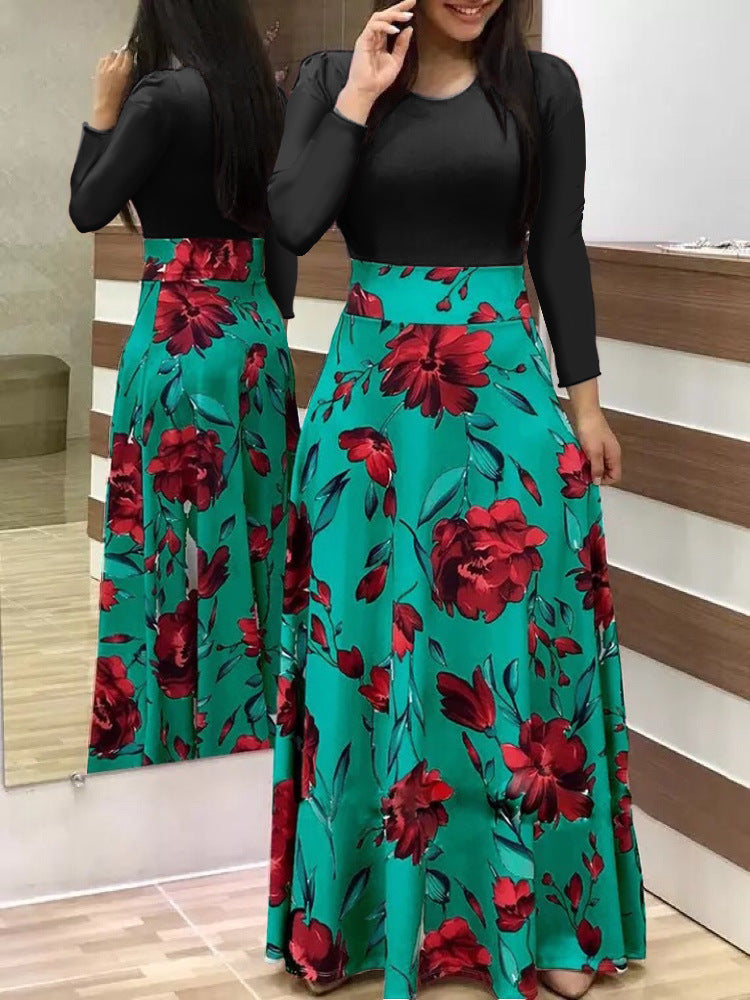 Women's Flowing Maxi Skirt with High Waist and Large Floral Print Mune Fashion