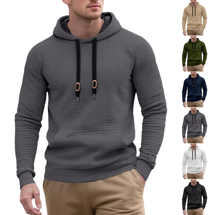 Men's narrow-cut quilted hoodie with fine square texture, drawstring and ribbed hem Mune Fashion