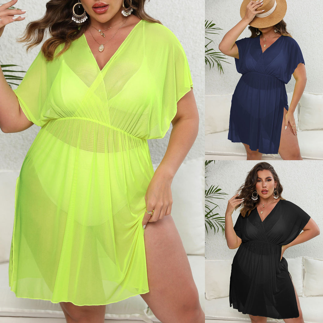 Women's airy beach dress with V-neckline and wide sleeves Mune Fashion
