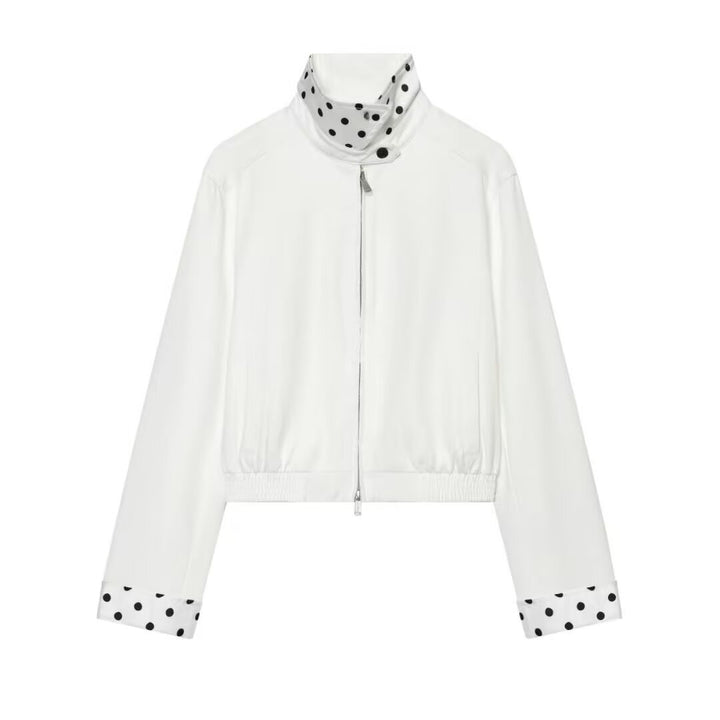 Women's cropped bomber jacket with stand-up collar and dotted collar lining Mune Fashion