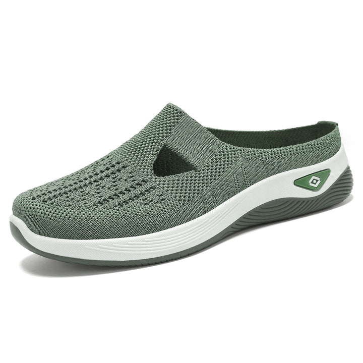 Ladies breathable knitted slip-on clog with side cut-out opening, cushioning EVA and PU midsole Mune Fashion