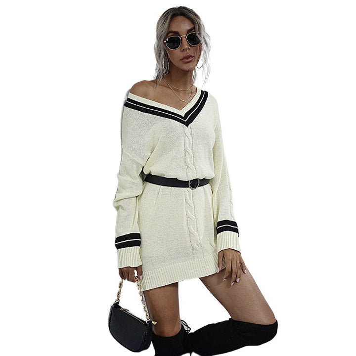 Women's Casual Knit Dress with V-Neck Mune Fashion