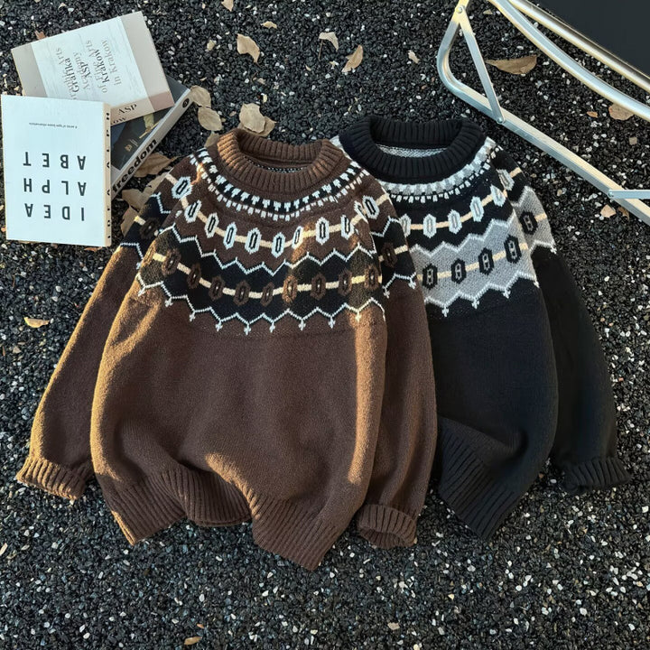 Unisex Oversized Round Neck Pullover with Norwegian Jacquard and Ribbed Cuffs Mune Fashion