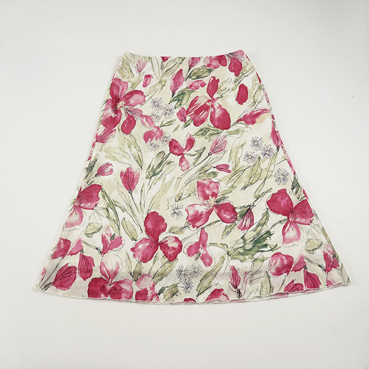 Women's flared midi skirt with floral watercolor print and high waist Mune Fashion